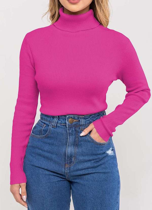 Salvatore Fashion - Blusa Tricot Modal Canelado Gola Rolê Rosa 3