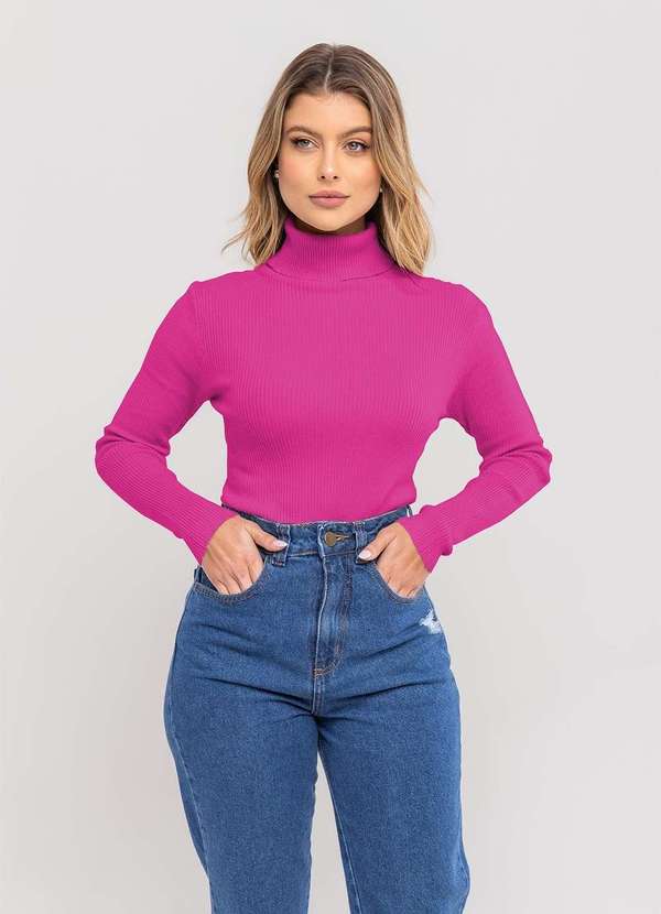 Salvatore Fashion - Blusa Tricot Modal Canelado Gola Rolê Rosa 4