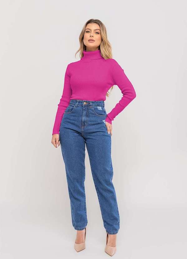 Salvatore Fashion - Blusa Tricot Modal Canelado Gola Rolê Rosa 5