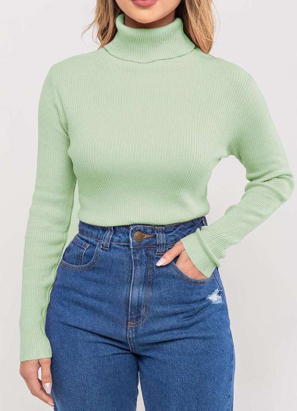 Salvatore Fashion - Blusa Tricot Modal Canelado Gola Rolê Verde