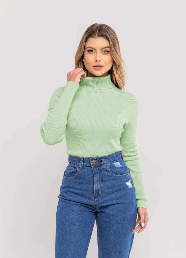 Salvatore Fashion - Blusa Tricot Modal Canelado Gola Rolê Verde 2