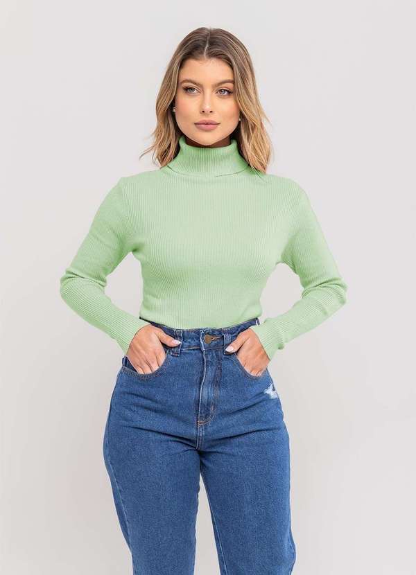 Salvatore Fashion - Blusa Tricot Modal Canelado Gola Rolê Verde 4