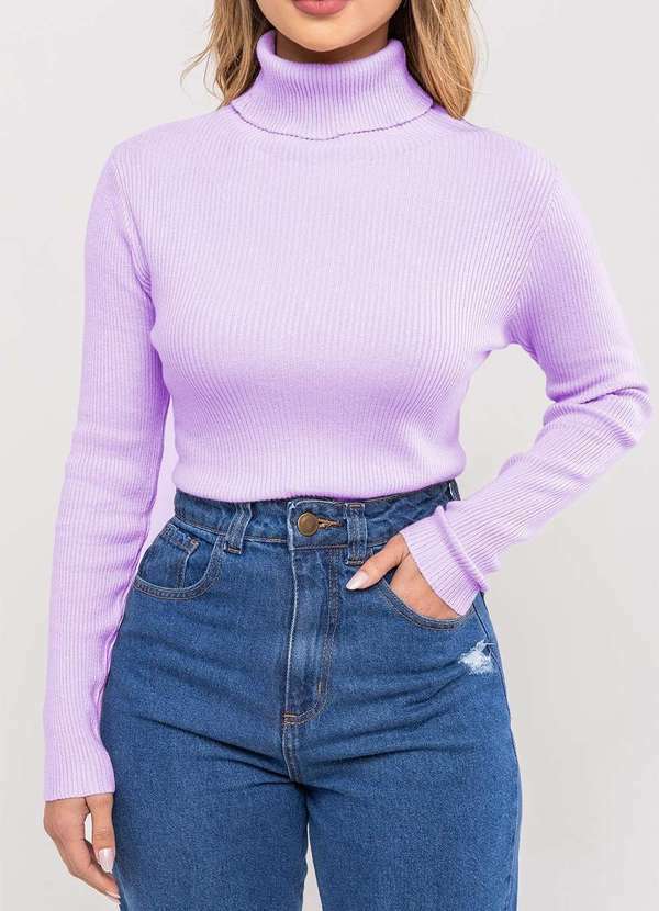 Salvatore Fashion - Blusa Tricot Modal Canelado Gola Rolê Roxo 1