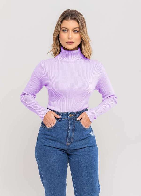 Salvatore Fashion - Blusa Tricot Modal Canelado Gola Rolê Roxo 2