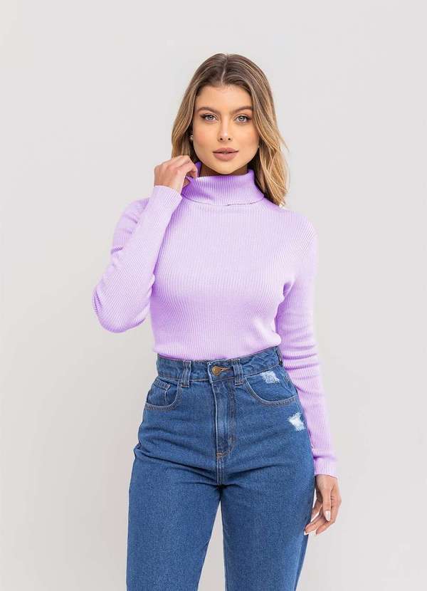 Salvatore Fashion - Blusa Tricot Modal Canelado Gola Rolê Roxo 3