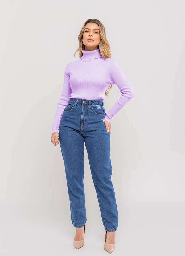 Salvatore Fashion - Blusa Tricot Modal Canelado Gola Rolê Roxo 4