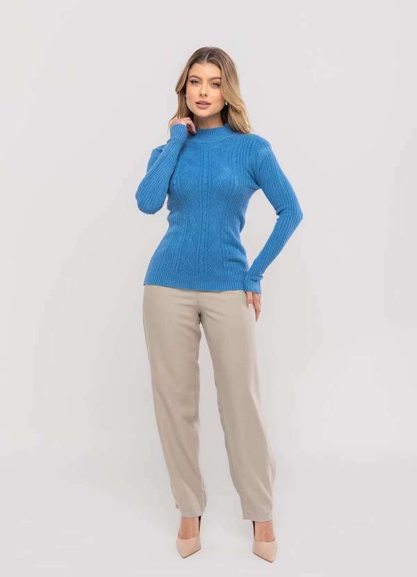 Salvatore Fashion - Blusa Tricot Modal Gola Alta Tramas Azul