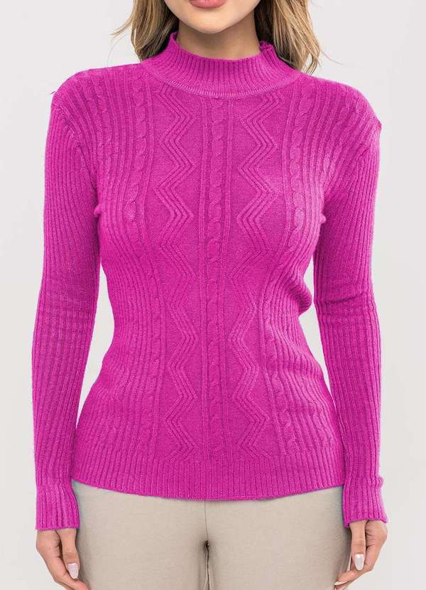 Salvatore Fashion - Blusa Tricot Modal Gola Alta Tramas Rosa