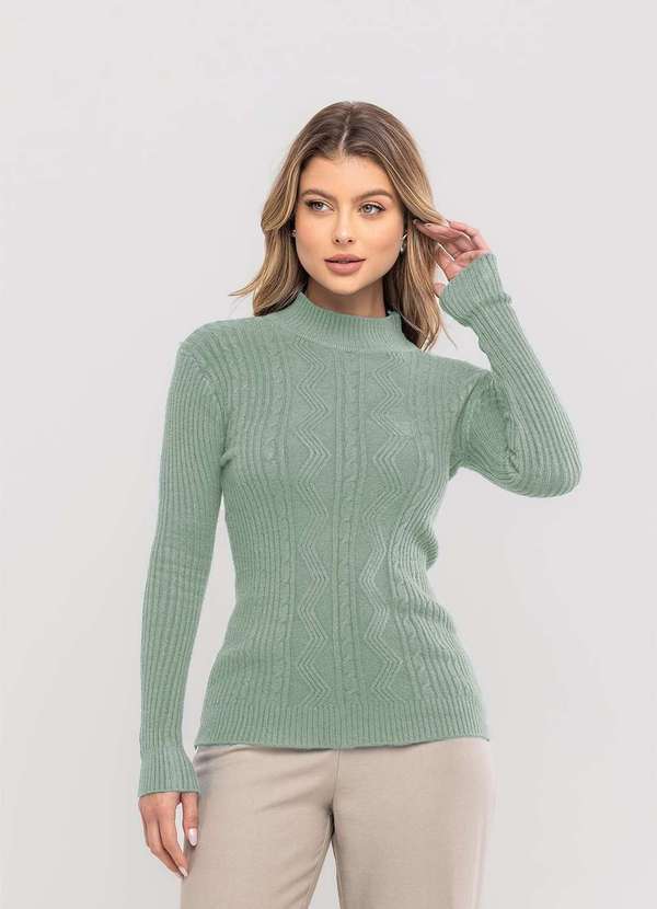 Salvatore Fashion - Blusa Tricot Modal Gola Alta Tramas Verde