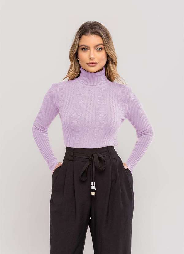 Salvatore Fashion - Blusa Tricot Modal Gola Rolê Tramas Roxo