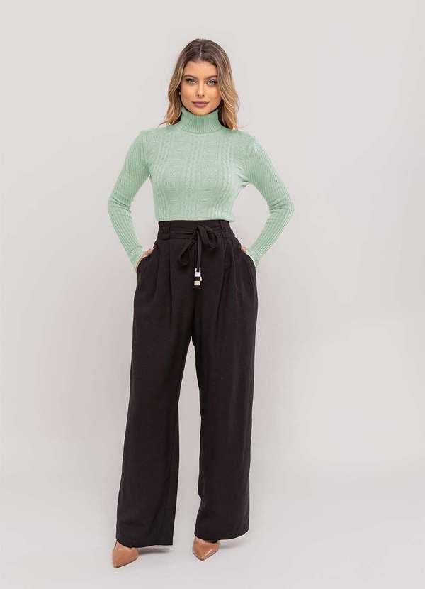 Salvatore Fashion - Blusa Tricot Modal Gola Rolê Tramas Verde