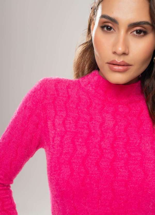 Salvatore Fashion - Blusa Tricot Pelinho Manga Longa Fashion Rosa