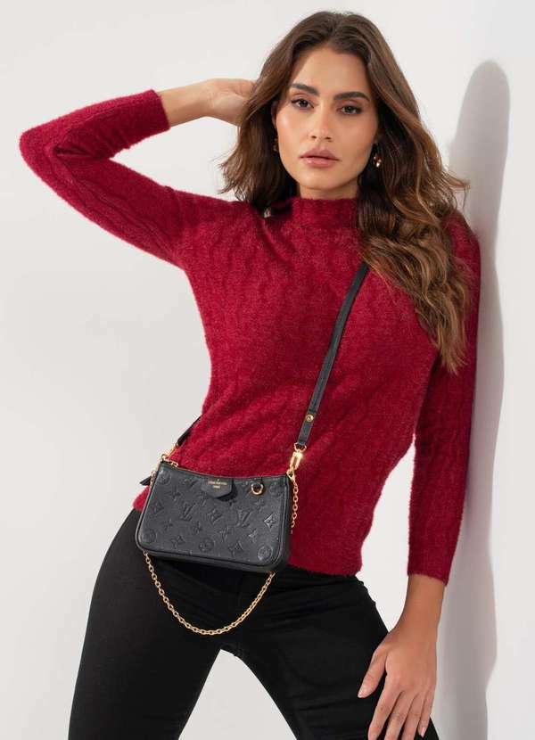 Salvatore Fashion - Blusa Tricot Pelinho Manga Longa Fashion Vermelho