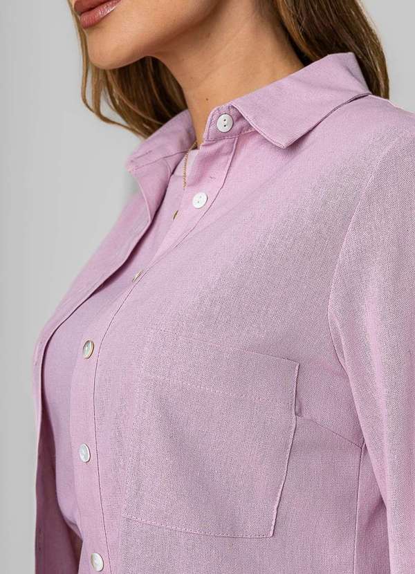 Salvatore Fashion - Camisa Alfaiataria Linho M/L com Bolso Rosa 2