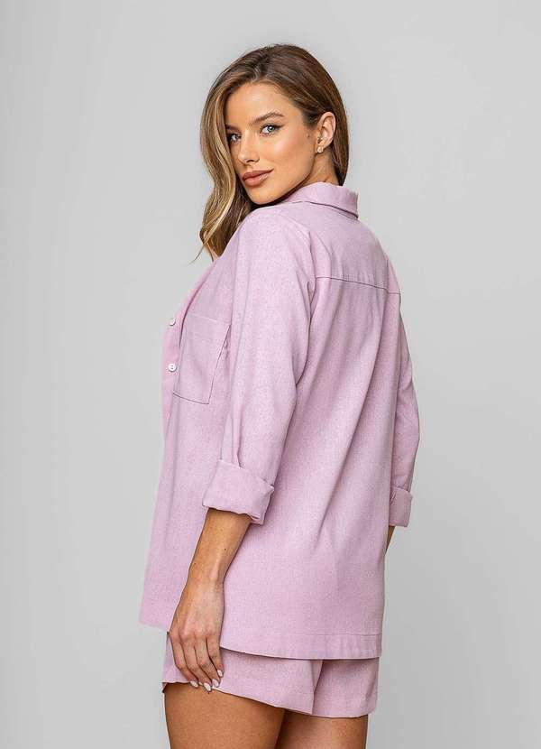 Salvatore Fashion - Camisa Alfaiataria Linho M/L com Bolso Rosa 4