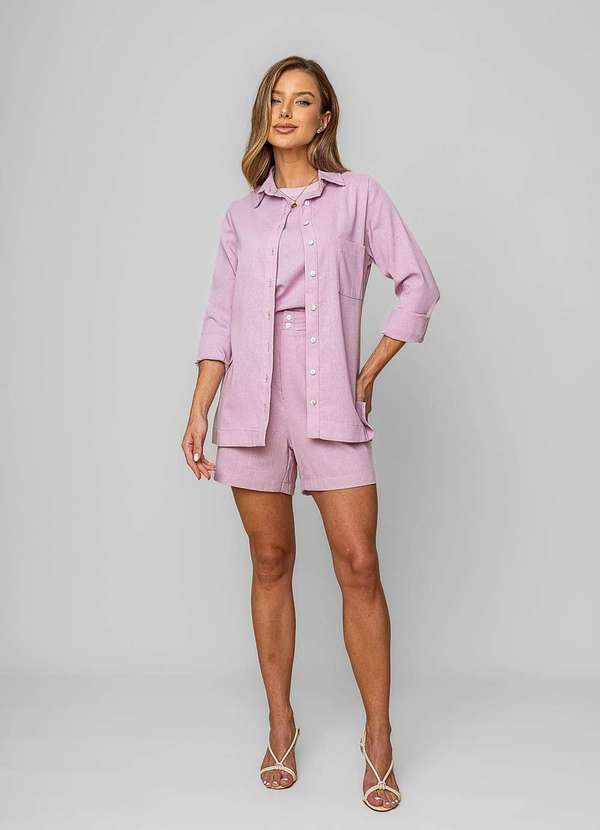 Salvatore Fashion - Camisa Alfaiataria Linho M/L com Bolso Rosa 5
