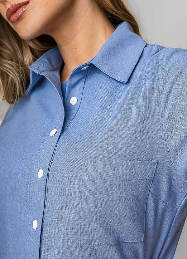 Salvatore Fashion - Camisa Alfaiataria Linho M/L com Bolso Azul 2