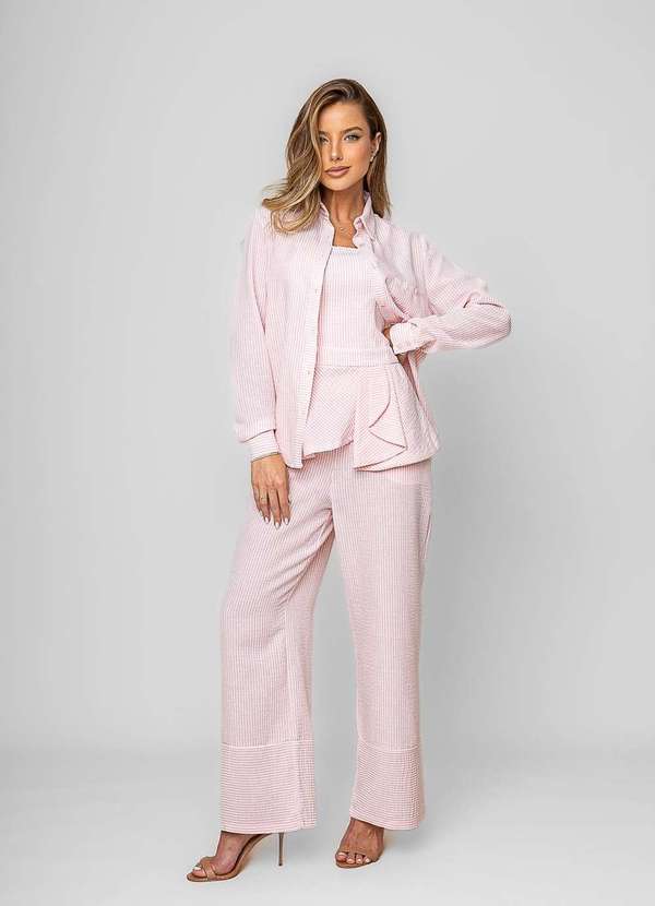 Salvatore Fashion - Camisão Listrado Alfaiataria Rosa 6