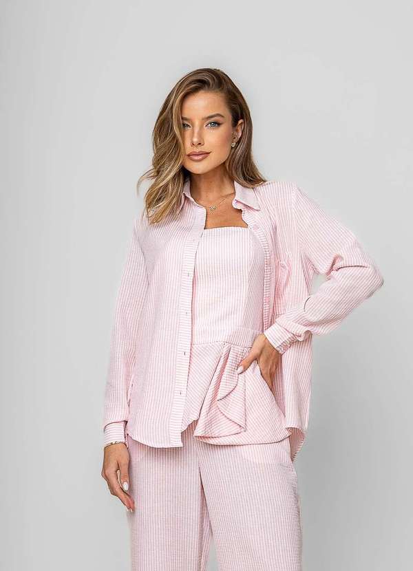 Salvatore Fashion - Camisão Listrado Alfaiataria Rosa 7