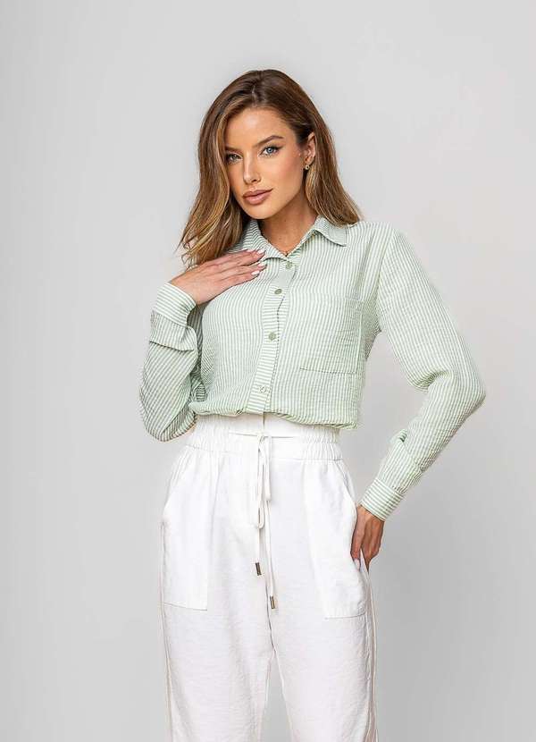 Salvatore Fashion - Camisão Listrado Alfaiataria Verde