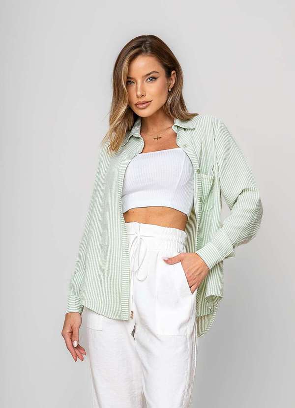 Salvatore Fashion - Camisão Listrado Alfaiataria Verde 6