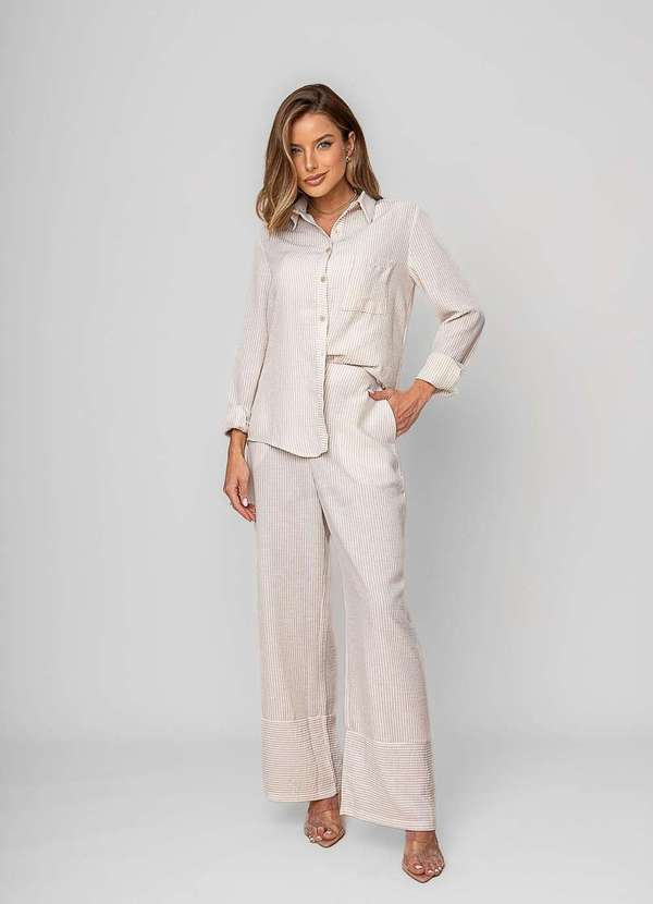 Salvatore Fashion - Camisão Listrado Alfaiataria Bege 2