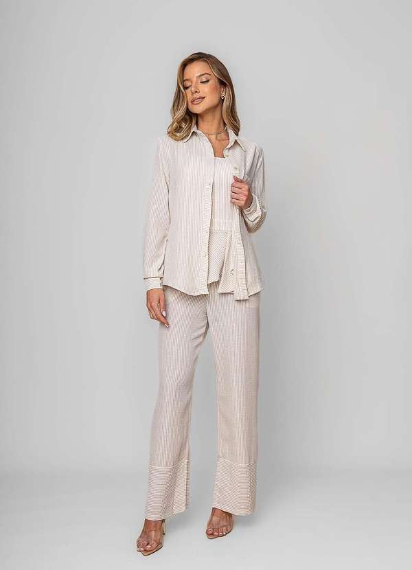 Salvatore Fashion - Camisão Listrado Alfaiataria Bege 3