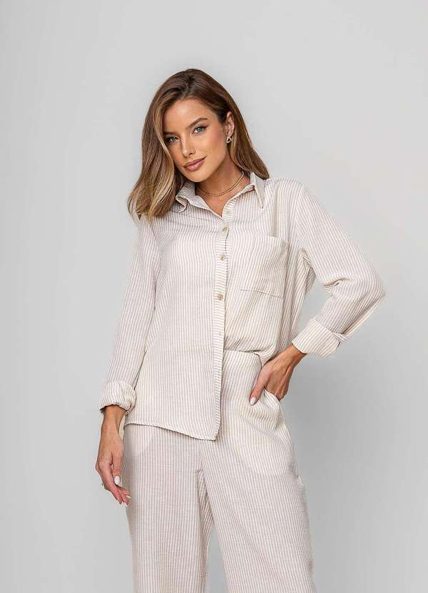 Salvatore Fashion - Camisão Listrado Alfaiataria Bege 5