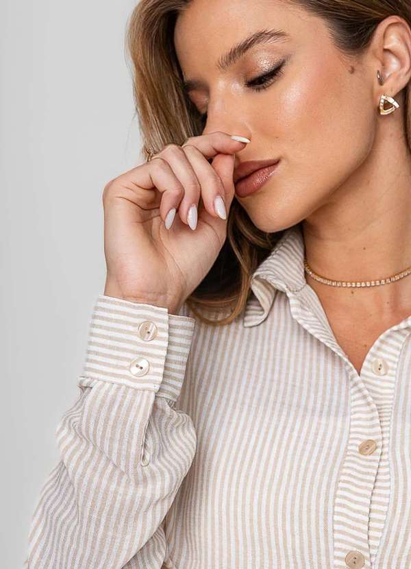 Salvatore Fashion - Camisão Listrado Alfaiataria Bege 6