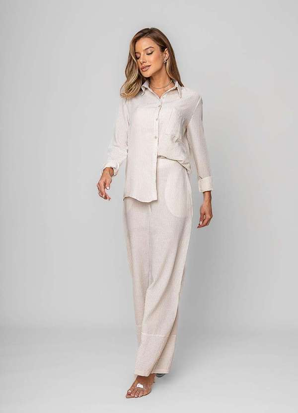 Salvatore Fashion - Camisão Listrado Alfaiataria Bege 7