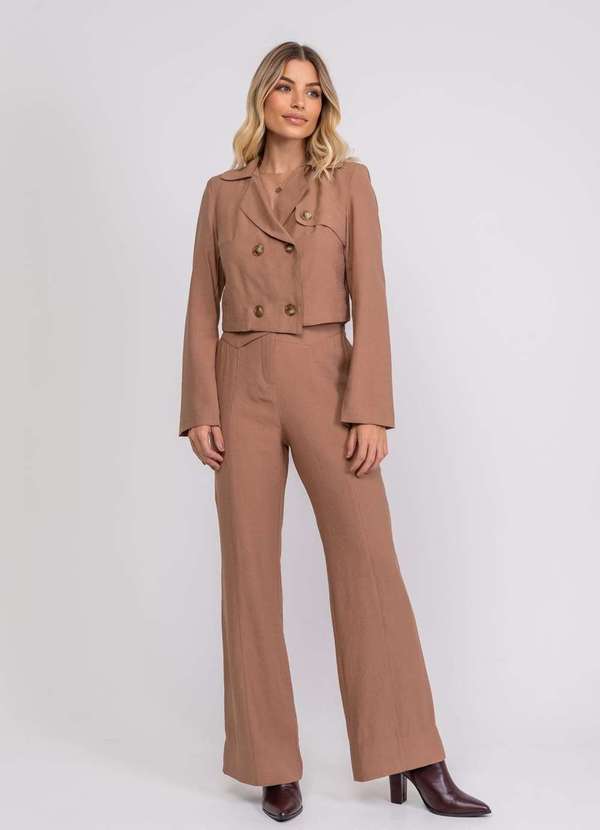 Salvatore Fashion - Casaco Cropped Alfaiataria com Botão Bege