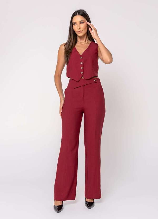 Salvatore Fashion - Colete Alfaiataria Curto com Botões Vermelho