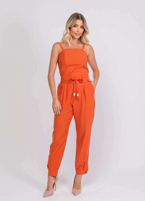 Salvatore Fashion - Cropped Alfaiataria Alças Reguláveis Laranja