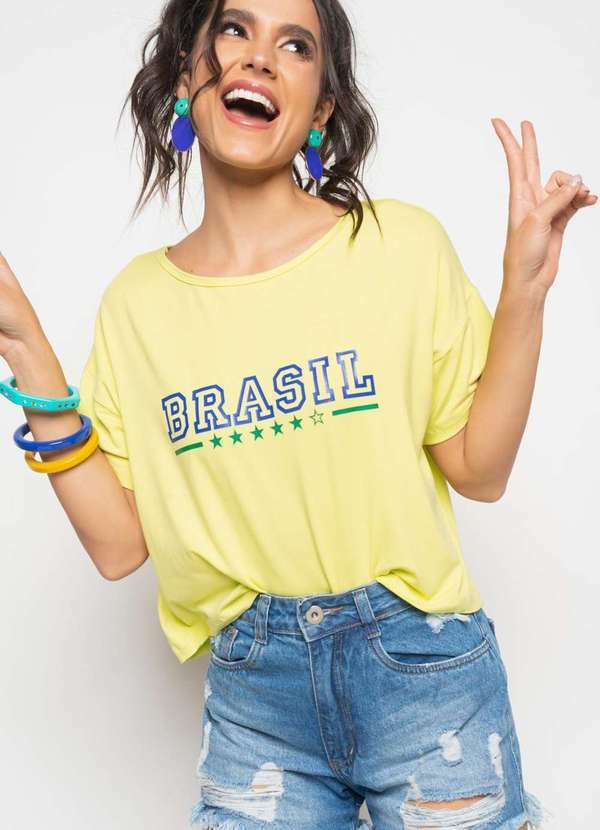Salvatore Fashion - Cropped Brasil Amplo Manga Curta Malha Verde