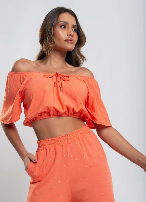 Cropped Ciganinha Viscose com Lurex Fashion Laranja Salvatore