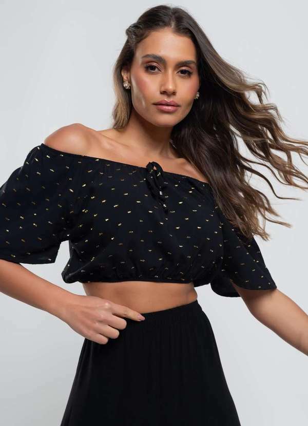 Salvatore Fashion - Cropped Ciganinha Viscose com Lurex Fashion Preto