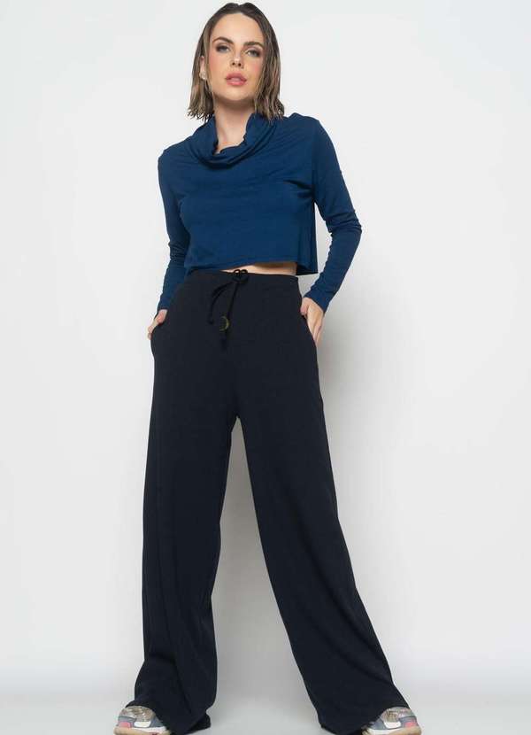 Salvatore Fashion - Cropped Golão Manga Longa Malha Fashion Azul 3