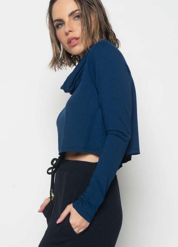 Salvatore Fashion - Cropped Golão Manga Longa Malha Fashion Azul 4