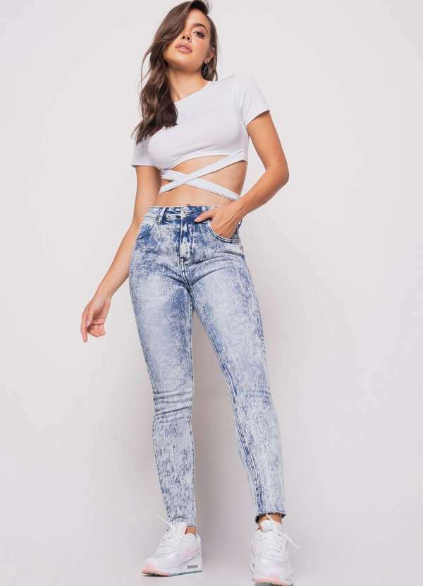 Salvatore Fashion - Cropped Manga Curta com Tiras Malha Fashion Branco