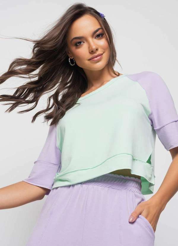 Salvatore Fashion - Cropped Recorte Barra Manga Curta Malha Comfort Fashion Verde