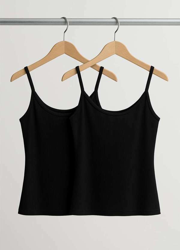 Salvatore Fashion - Kit 2 Regatas Alcinha Canelada Preto