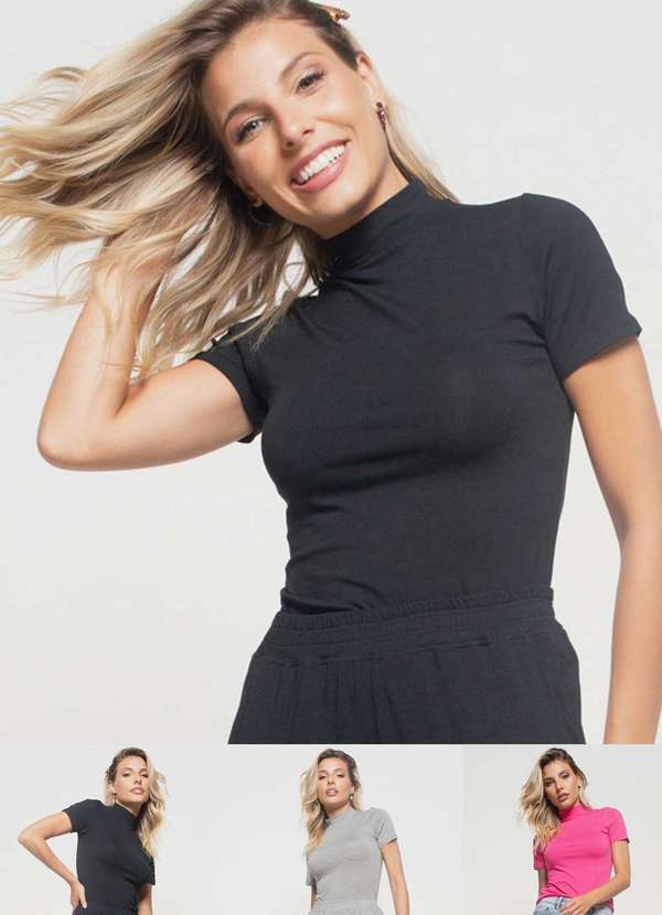 Salvatore Fashion - Kit 3 Blusas Gola Alta Comfy Malha Fashion Preto