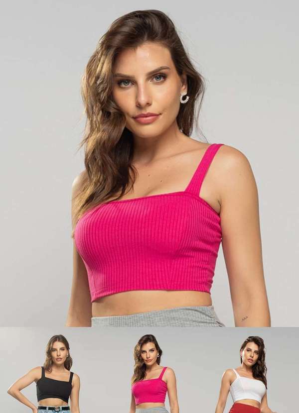 Salvatore Fashion - Kit 3 Croppeds Top Faixa Comfy Malha Canelada Fashion Preto