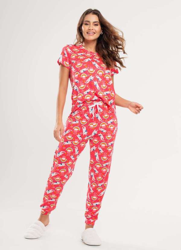 Salvatore Fashion Pijama Calça e Blusa M/C Malha Fashion Rosa