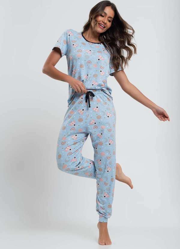 Salvatore Fashion - Pijama Calça e Blusa M/C Malha Fashion Azul
