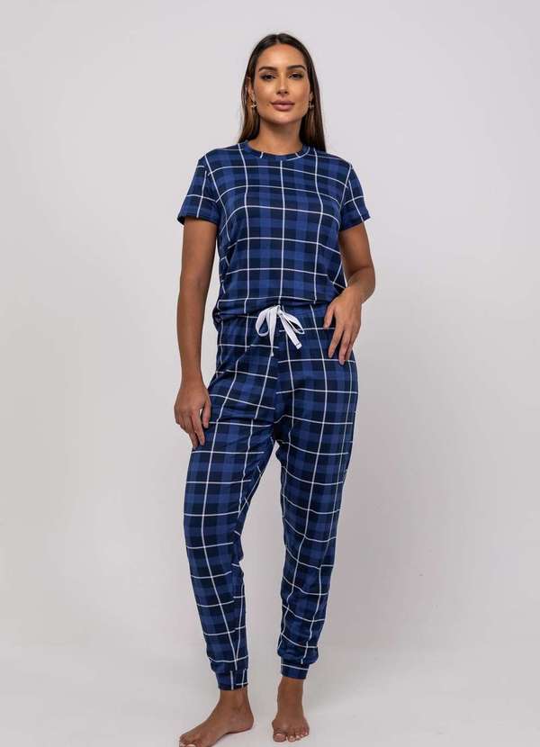 Salvatore Fashion - Pijama Calça e Blusa M/C Malha Fashion Azul 1