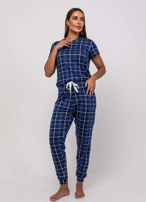 Salvatore Fashion - Pijama Calça e Blusa M/C Malha Fashion Azul 2