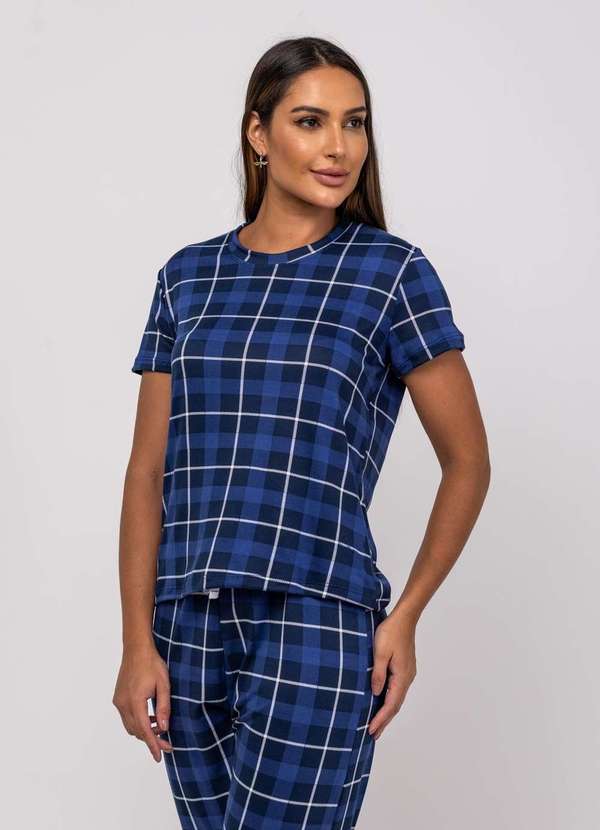 Salvatore Fashion - Pijama Calça e Blusa M/C Malha Fashion Azul 3