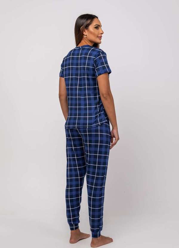 Salvatore Fashion - Pijama Calça e Blusa M/C Malha Fashion Azul 4