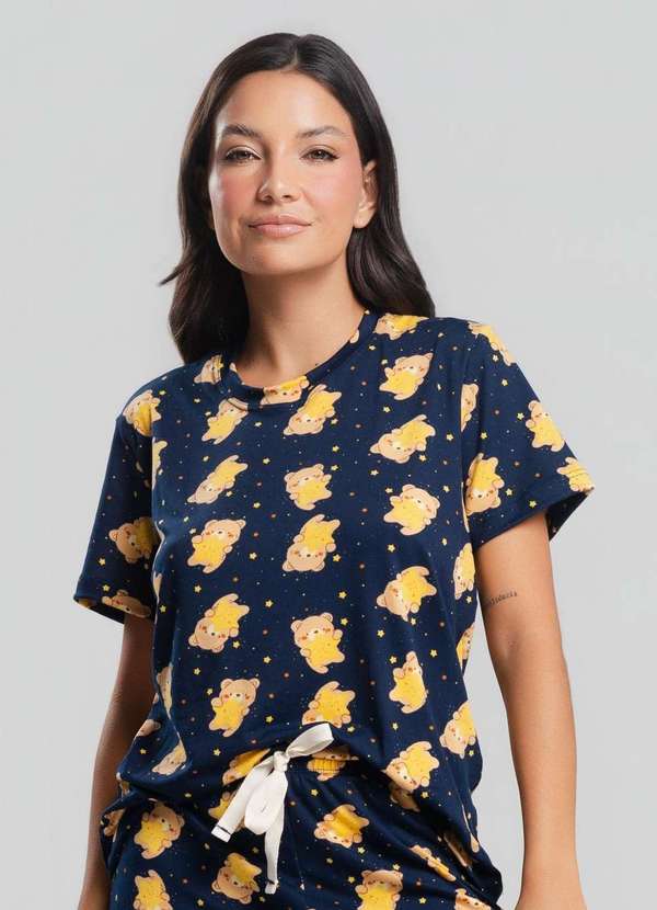 Salvatore Fashion - Pijama Calça e Blusa M/C Malha  Fashion Azul 4